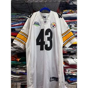 Reebok Pittsburgh Steelers Troy Polamalu Super Bowl XLIII Jersey Mens 56 White